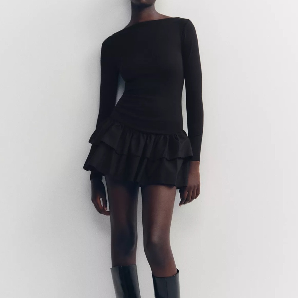 Zara Black Ruffled Mini Dress